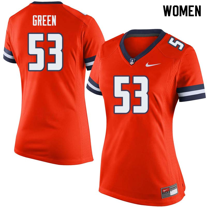 Women #53 Kendrick Green Illinois Fighting Illini College Football Jerseys Sale-Orange